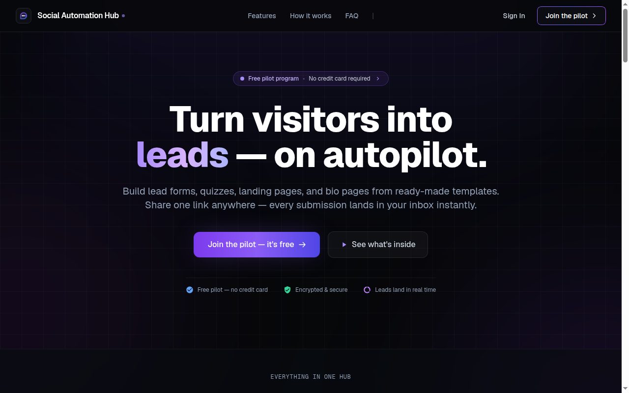 Social Automation Hub homepage